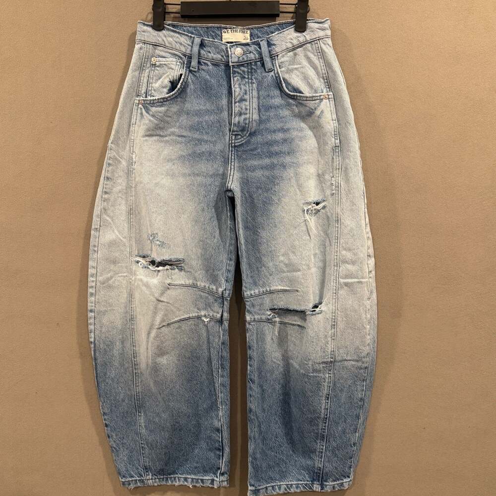 NWOT Free People Good Luck Mid-Rise Distressed Barrel Jeans, **29